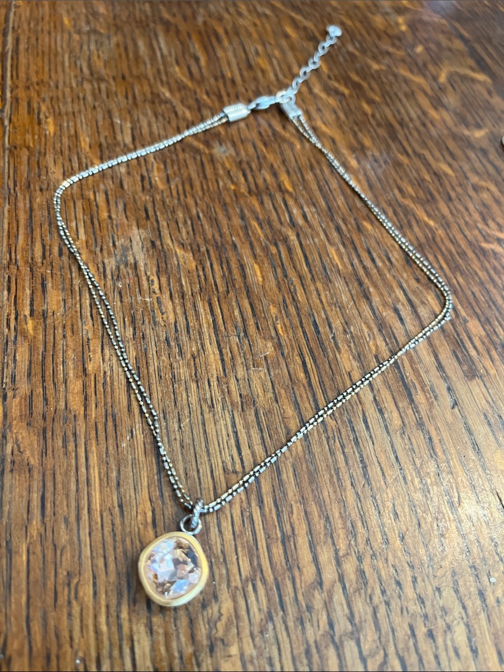 Gold-Tone Round Crystal Pendant Necklace in Gold